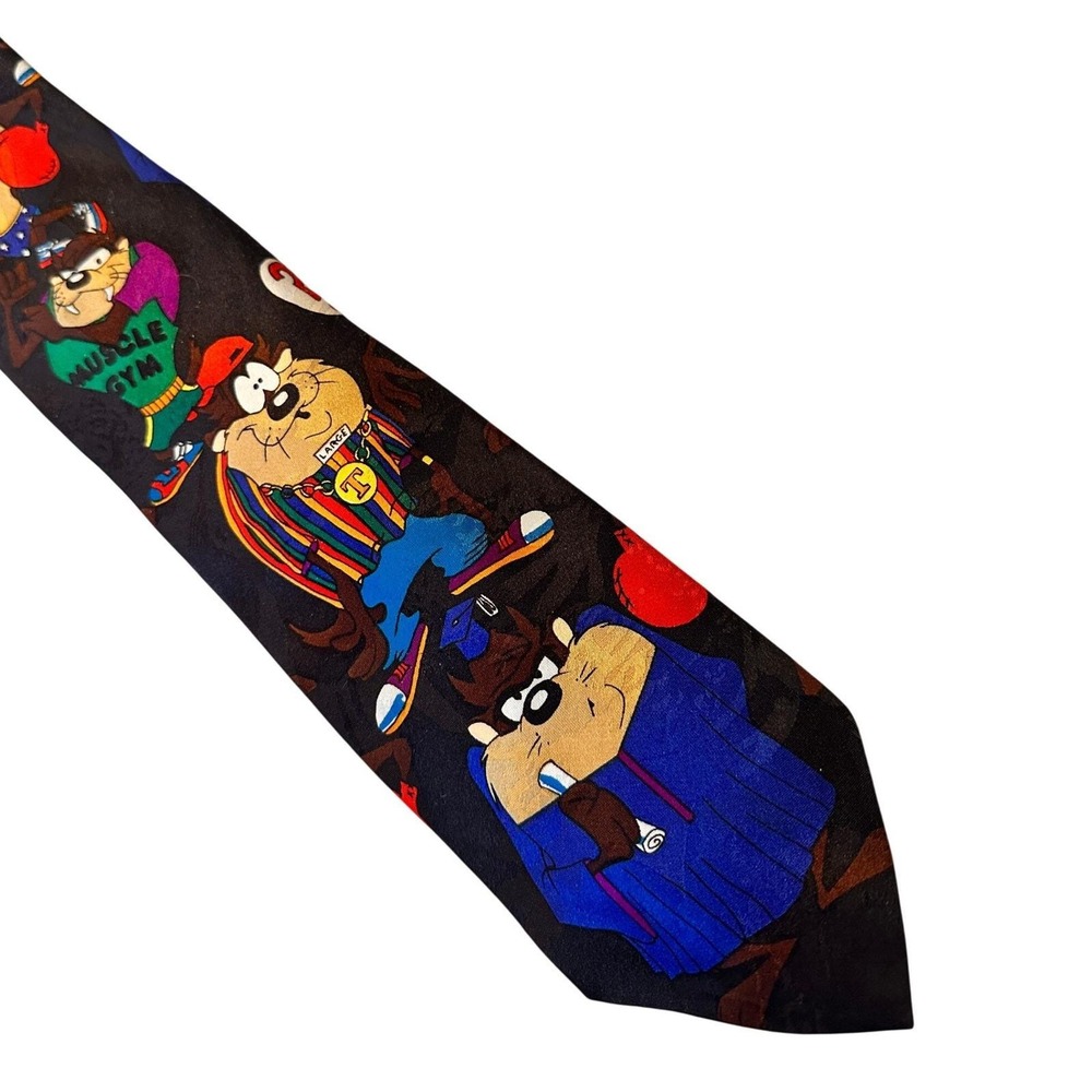 Looney Tunes Mania Taz Tasmanian Devil Vintage 1993 Black Polyester‎ Necktie OS